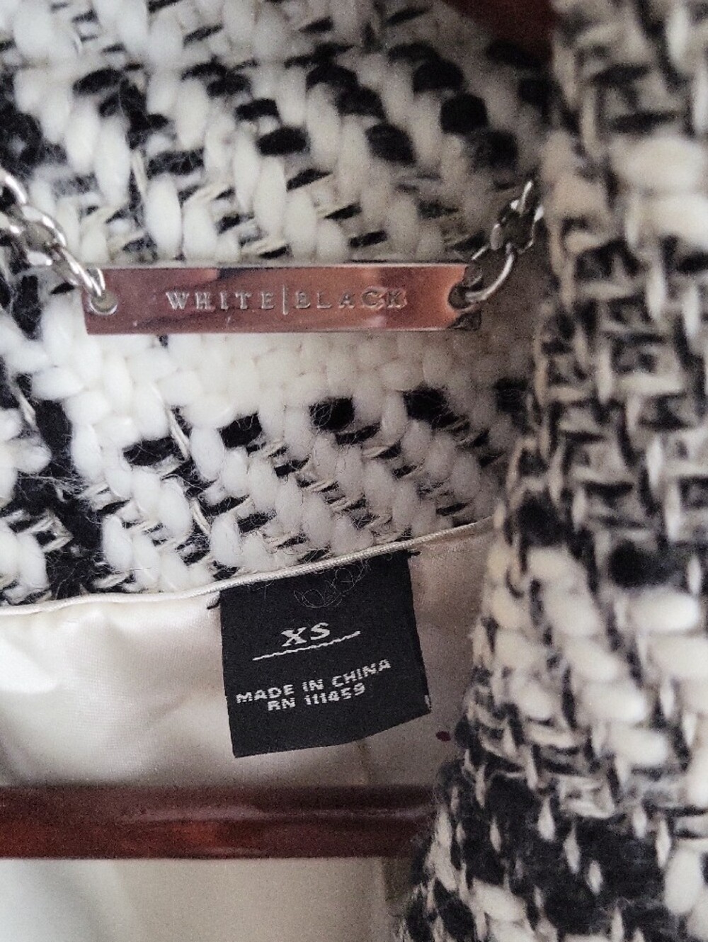 White House Black Market Black & White Plaid Double-Breasted Belted Pea Coat - Picture 2 of 5